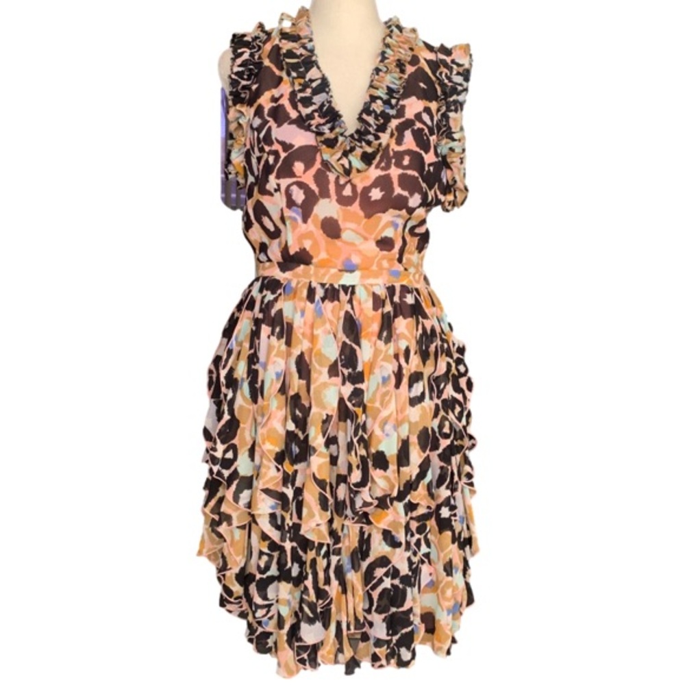 Matthew Williamson Animal Print Sheath Knee Length Sleeveless V-Neck Dress